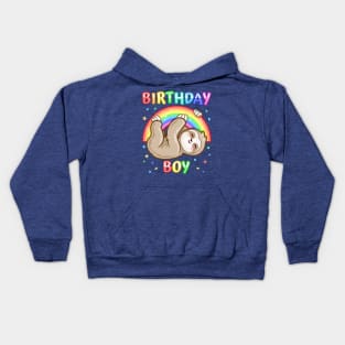 Birthday Boy Adorable Sloth Rainbow Theme Party Animal B-Day Kids Hoodie